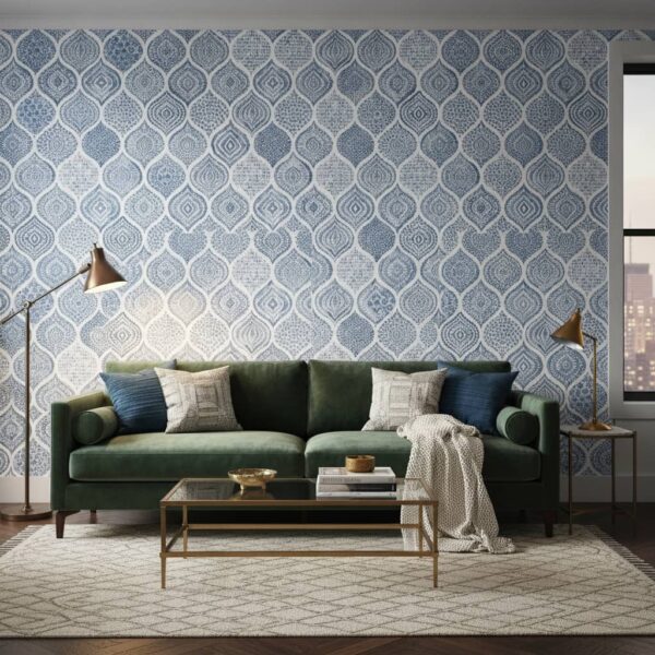 Vintage Blue Wallpaper wallpaper in a NYC Apartment room