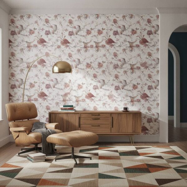 Vintage Quill Designer Wallpaper wallpaper in a Mid-Century Modern room