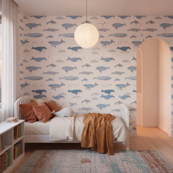 Watercolour Whales Wallpaper wallpaper in a Children's Room room