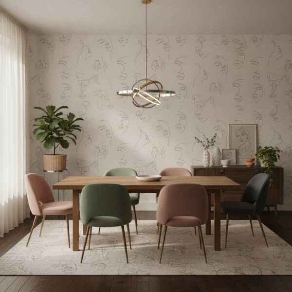 Zapopan Faces Wallpaper wallpaper in a Statement Dining Room room