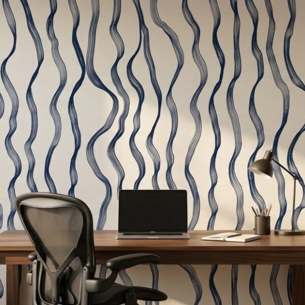 Flowing Navy Lines shown in a bedroom