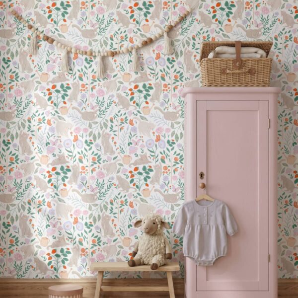 Purrfect Garden Wallpaper shown in a room