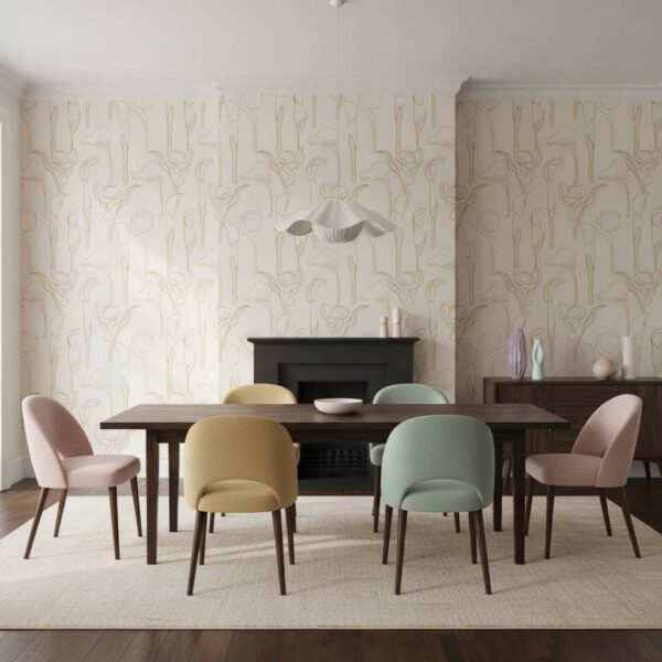 Sculptural Calla Lilies with Gold Tones wallpaper in a Statement Dining Room room