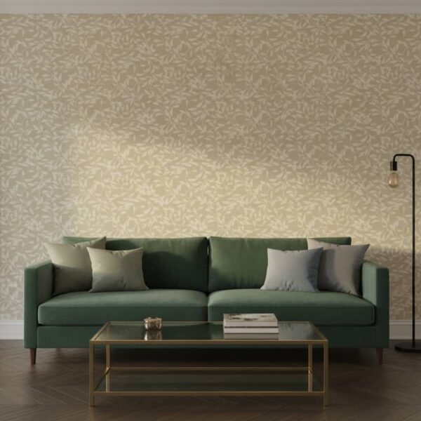 Cottage Charm Winding Leaves in Tan and Cream wallpaper in a NYC Apartment room