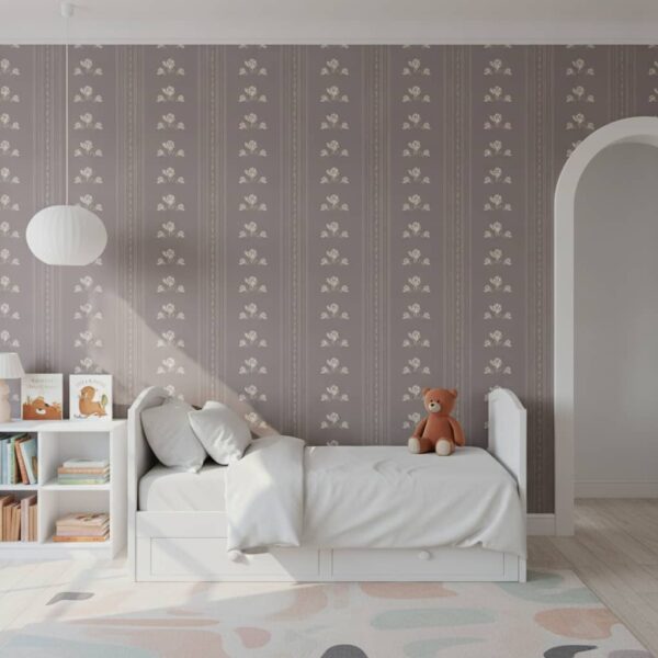 Cream Spring Flower on Warm Brown Background wallpaper in a Children's Room room