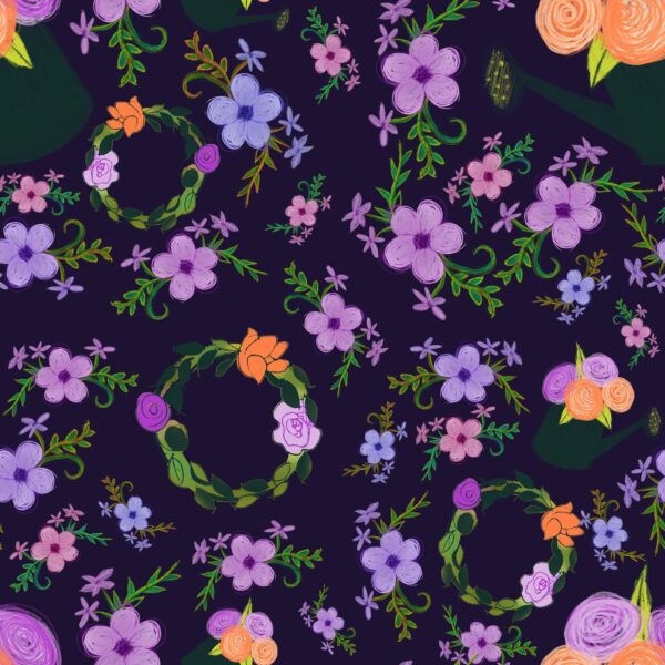 Floral Wreaths and Watering Cans Wallpaper