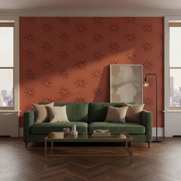 Flower Fireworks Terracotta wallpaper in a NYC Apartment room
