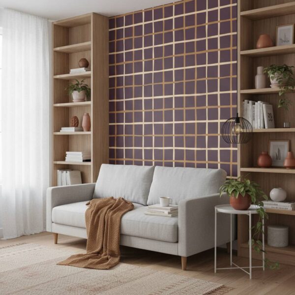 Golden and Burgundy Plaid - Canadian-made Burgundy Whisper wallpaper from Wallpaper Online Canada