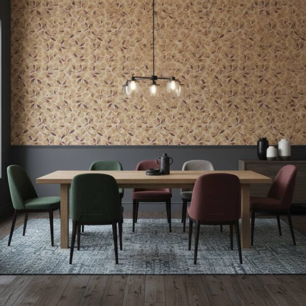 Golden Flower Shadows wallpaper in a Statement Dining Room room