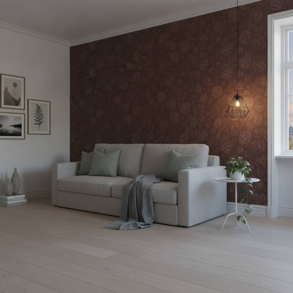 Magdalene Roses Toile Vintage Wallpaper in Burgundy Brown | Peel & Stick Wallpaper Online | Proudly Made in Canada Magdalene Roses Toile Vintage Wallpaper in Burgundy Brown in burgundy brown, cream and tan tones - Canadian-made Sabina