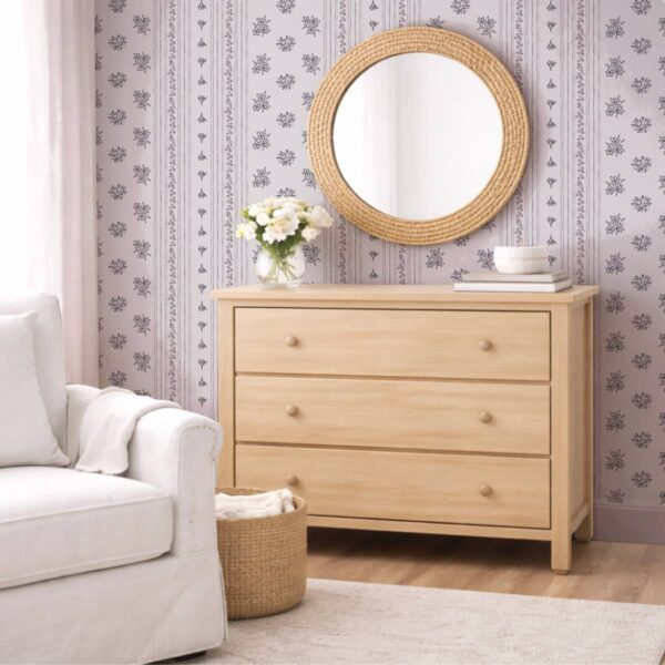 Spring Flower and Vertical Stripes on White Background shown in a room