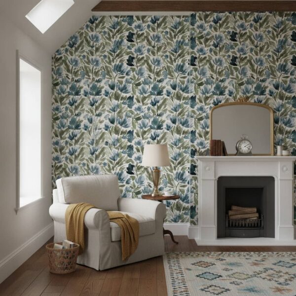 Tulip Vines on White - This hand-painted floral wallpaper brings expressive energy through bold watercolour-style tulips and