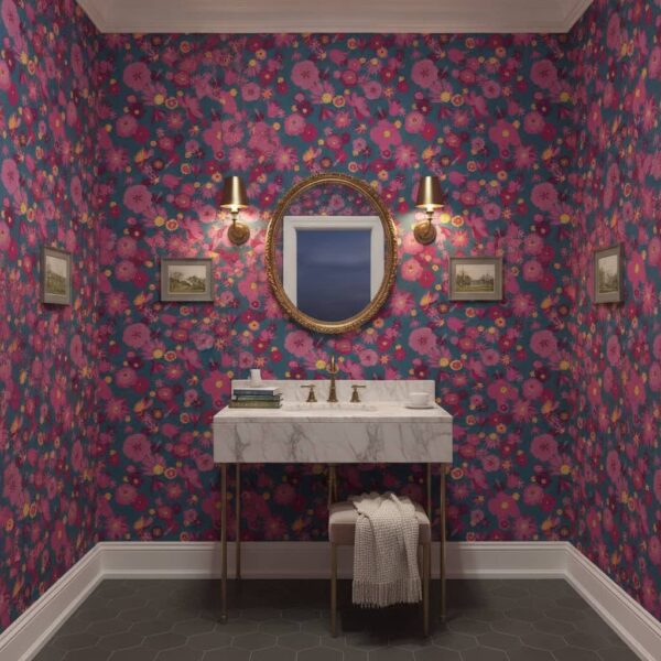 Vintage Meadow (Pink) - Canadian-made Vintage Meadow wallpaper from Wallpaper Online Canada