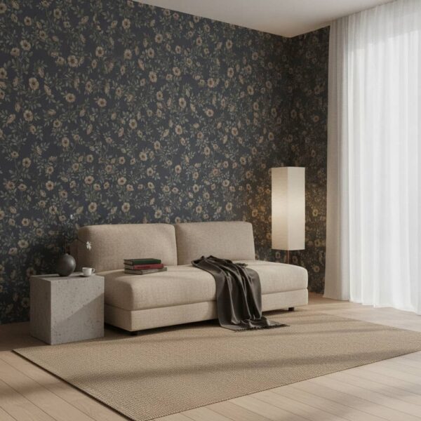 Vintage Rose Vines Wallpaper in Navy - This exquisite vintage rose vine wallpaper brings timeless botanical elegance to any