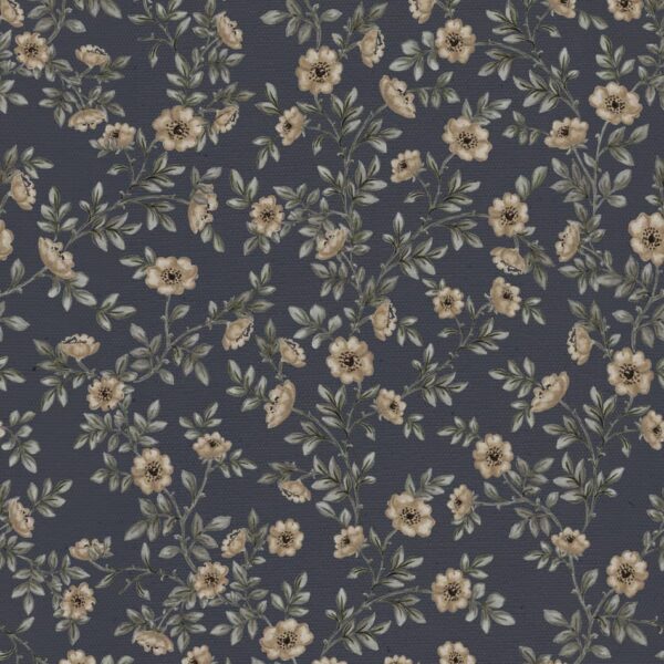 Vintage Rose Vines Wallpaper in Navy shown in a room