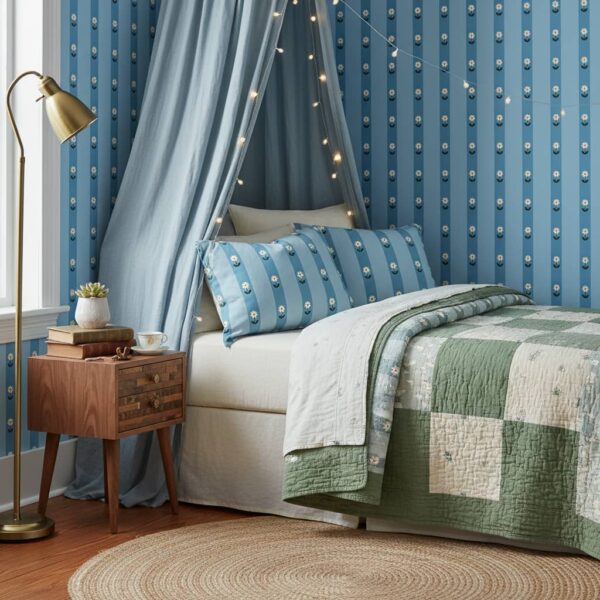White Flower Stripe Pattern shown in a room