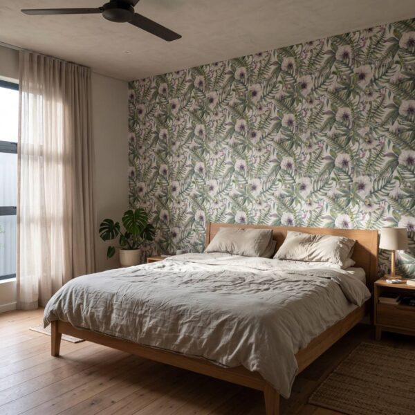 Hayden Floral Wallpaper shown in a bedroom