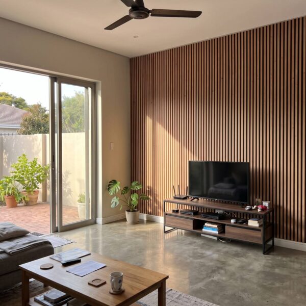 Mural Vertical Timber shown in a living room