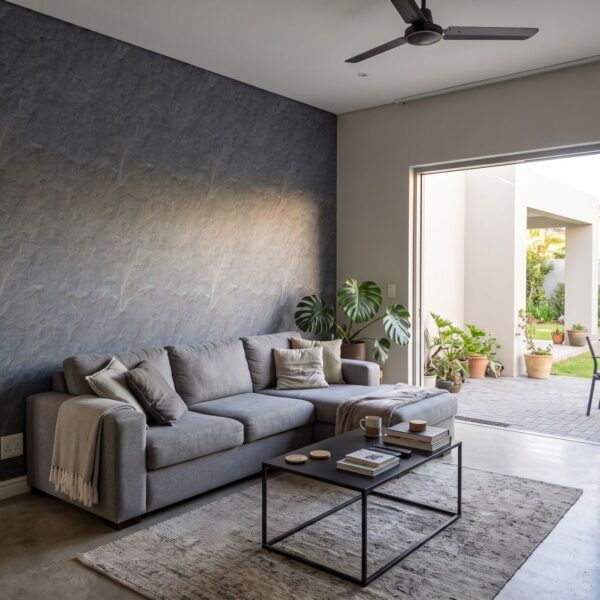 Austin Stone Wallpaper shown in a living room