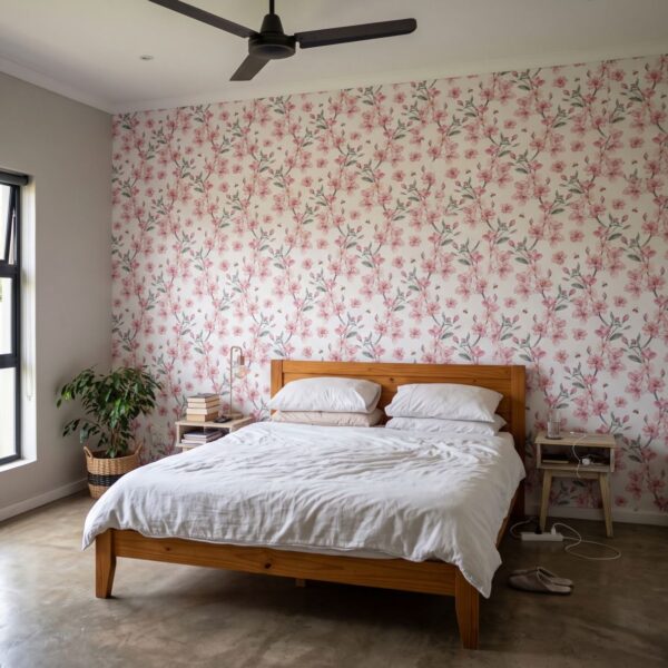 Radiant Blossom Wallpaper shown in a bedroom