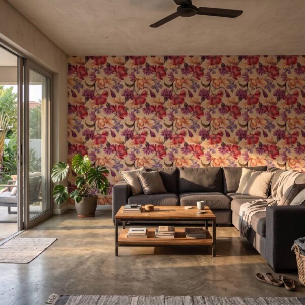 Roque Wallpaper shown in a living room