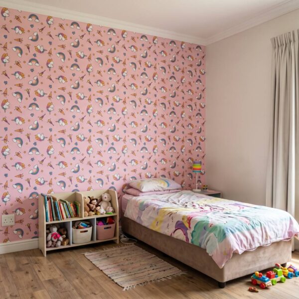 Unicones Wallpaper shown in a nursery