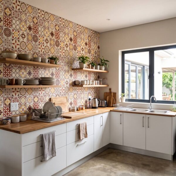 Sastre Tile Wallpaper shown in a kitchen