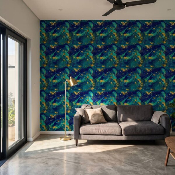 Aetius Designer Marble Wallpaper shown in a living room
