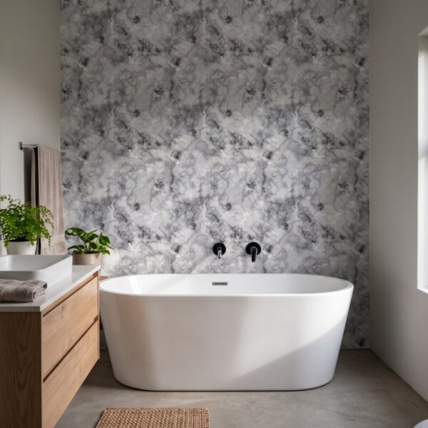 Augustus Marble Wallpaper shown in a bathroom