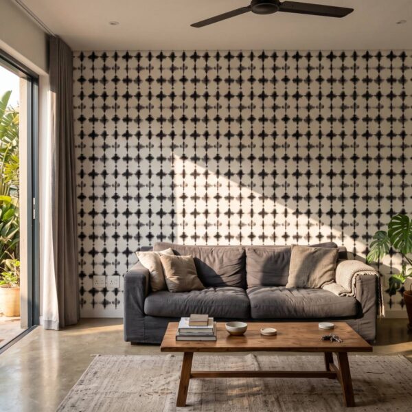 Ucci Ink Wallpaper shown in a living room