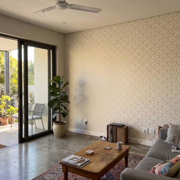 Venn Wallpaper shown in a living room