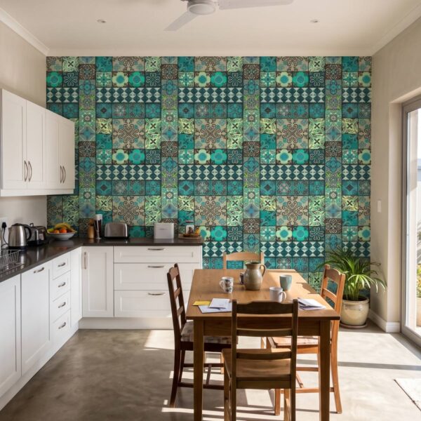 Orellana Tile Wallpaper shown in a kitchen