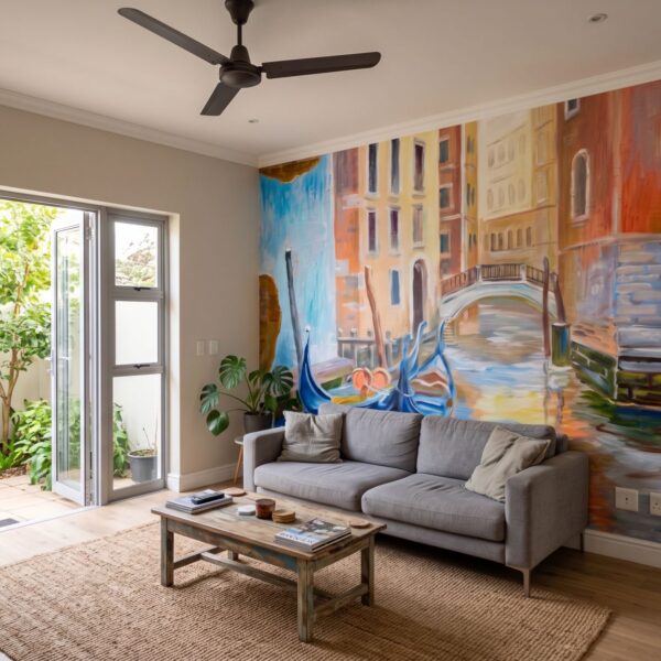 Mural Oil Paint Canal shown in a living room
