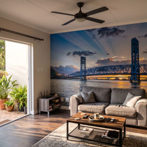 Mural Harbour Bridge shown in a living room
