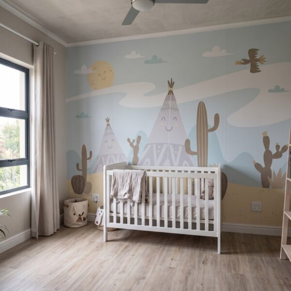 Mural Cactus Camping shown in a nursery