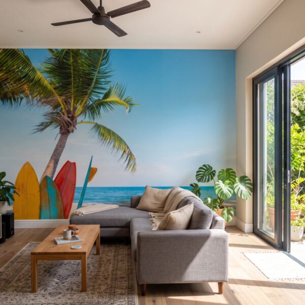Mural Surf Island shown in a living room