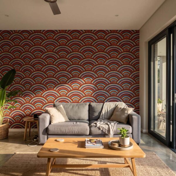 Seigaiha Blaze Wallpaper shown in a living room