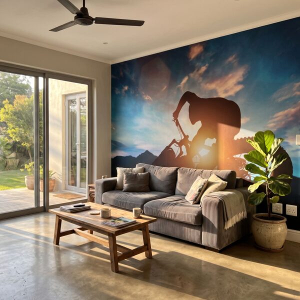 Mural Mamarumi Sunset shown in a living room