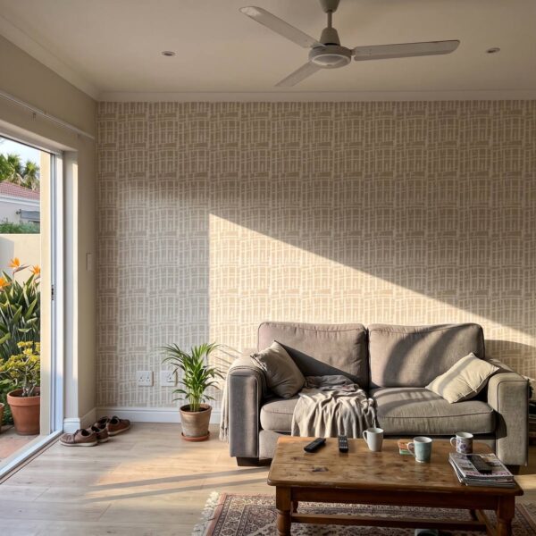 Jute Wallpaper shown in a living room
