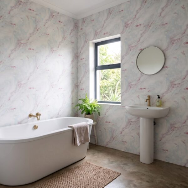 Varinia Wallpaper shown in a bathroom
