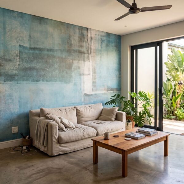 Mural Stains of Grace shown in a living room