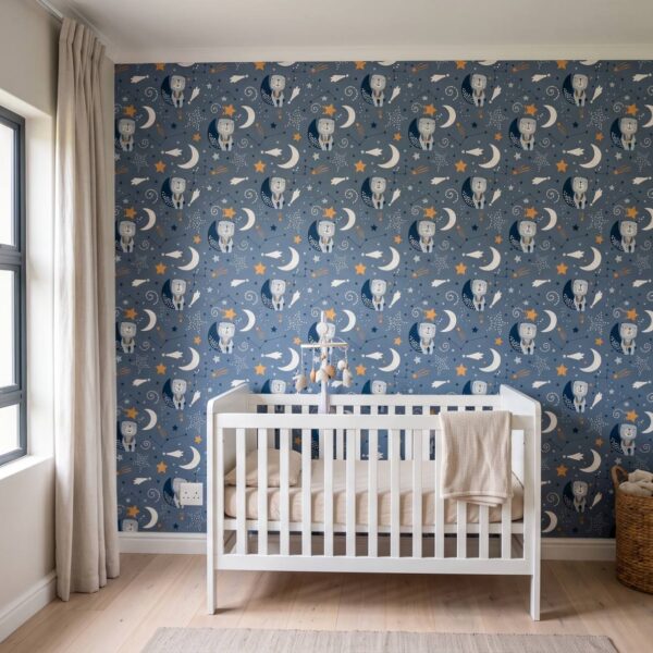 Moonbears Wallpaper shown in a nursery