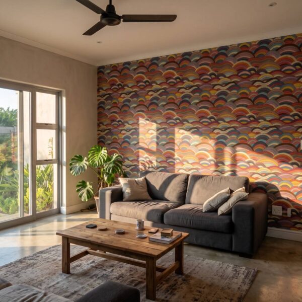 Ilifu Earth Wallpaper shown in a living room