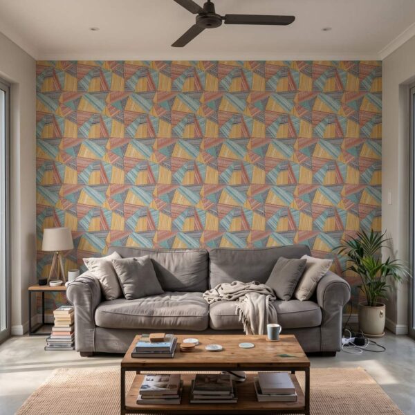 Inkambu Pattern Wallpaper shown in a living room