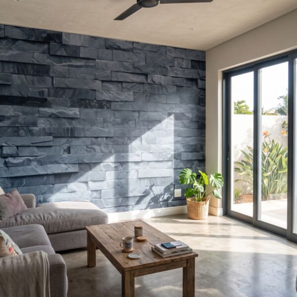Mural Cinereal Cladding shown in a living room