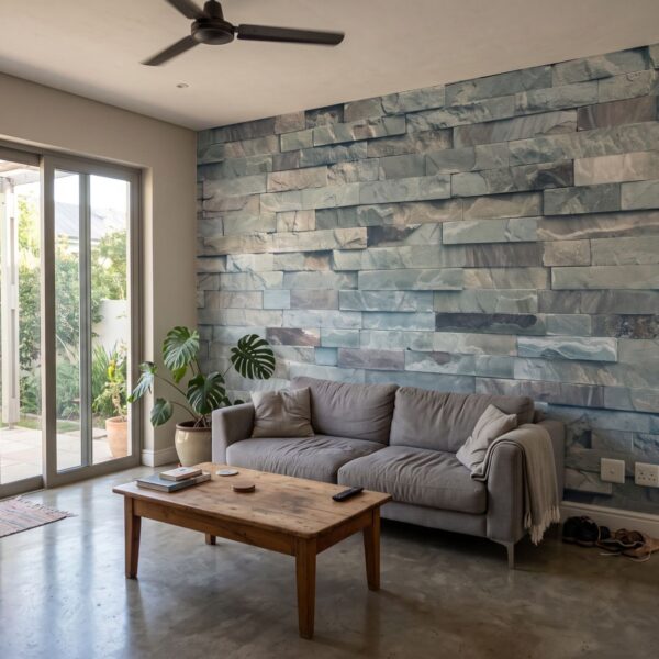 Mural Cerulean Cladding shown in a living room