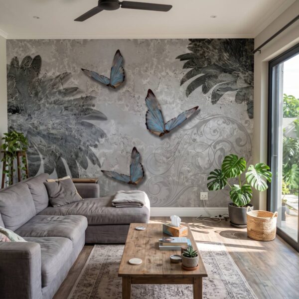 Mural Ornate Lepidopterous shown in a living room