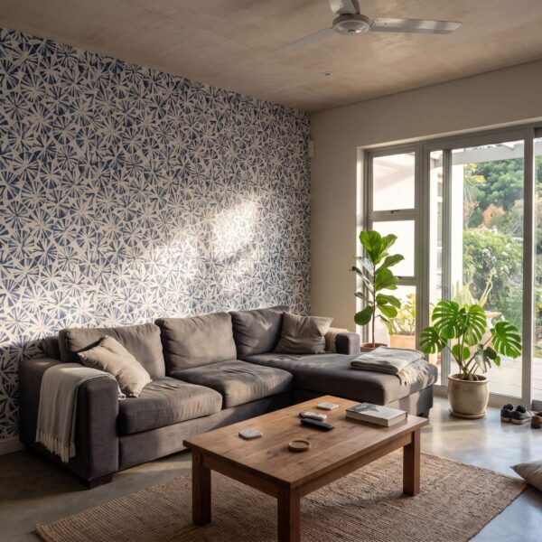 Shabori Wallpaper shown in a living room