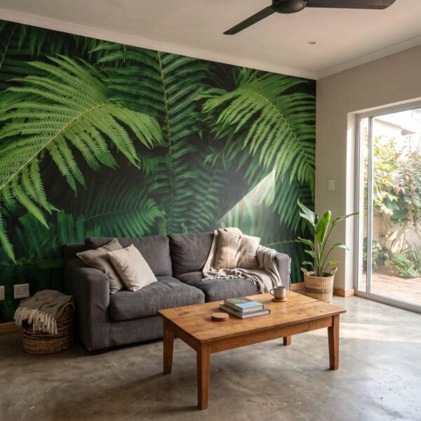 Mural Fern Valley shown in a living room