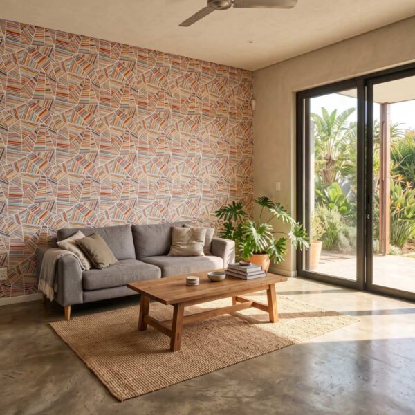 Inkambu Line Wallpaper shown in a living room